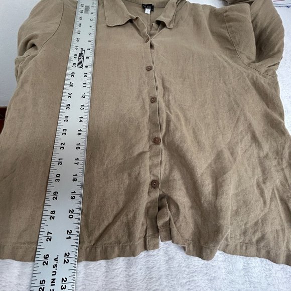 Eileen Fisher Womens Irish Linen Button-Up Shirt Tan Large Long Sleeve Relaxed - Picture 9 of 9